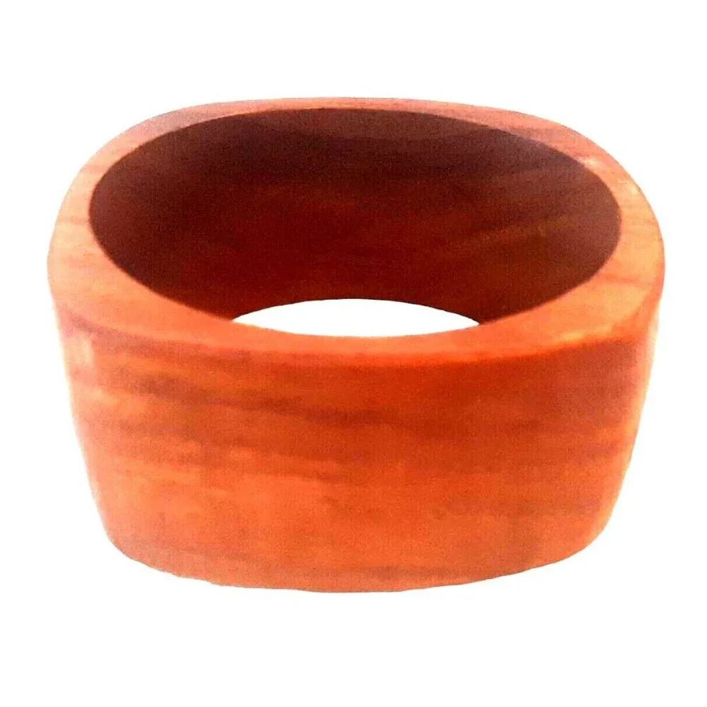 Wide Square Natural Wooden Bangle Bracelet Vintage